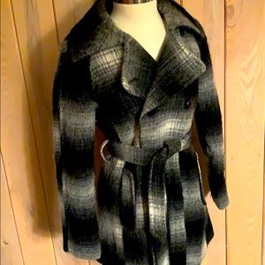 Check wool mid length coat